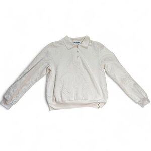 National Womens Off White Collared Pullover Size M Long Sleeve Button Coastal